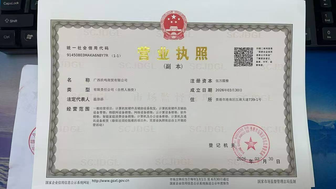 广西玖鸣商贸有限公司营业执照
